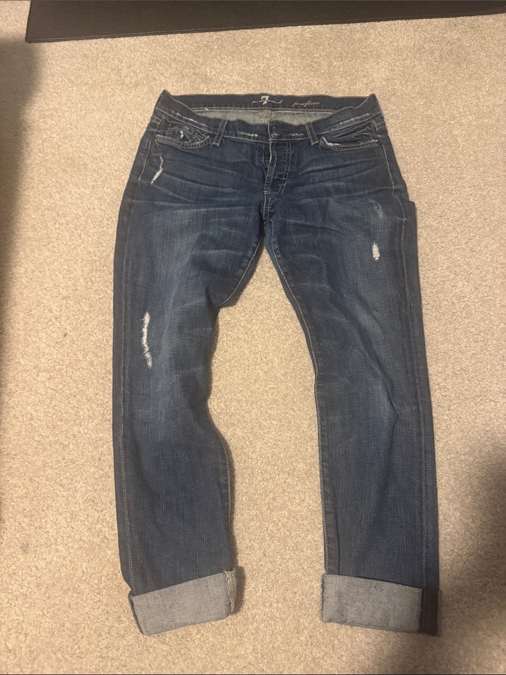 7 For All Mankind Dark Blue Distressed Boyfriend Jeans
